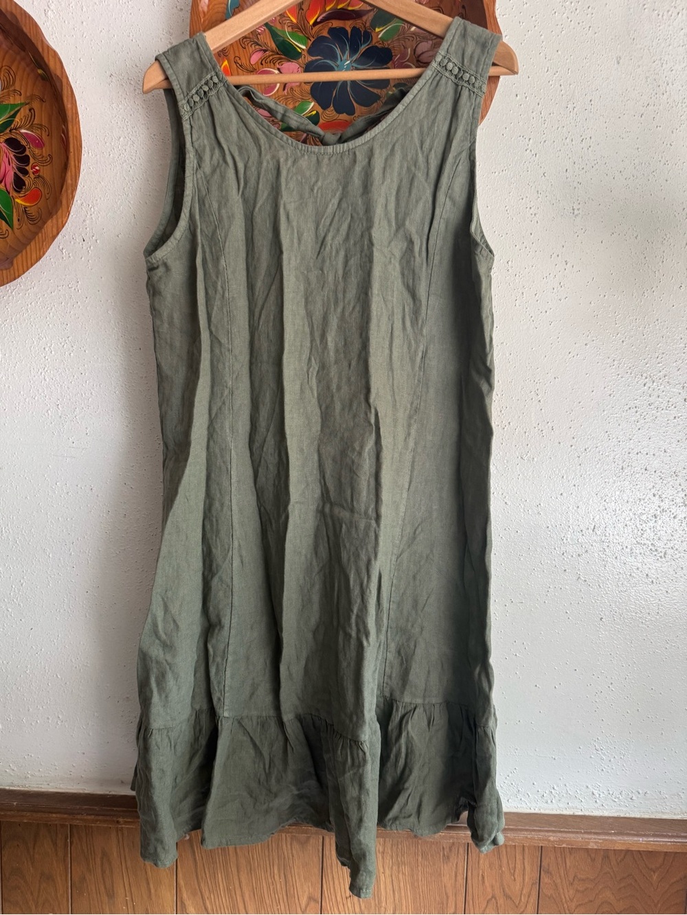 Terzo Millennio Sleeveless Olive Green Linen Dress X-Large